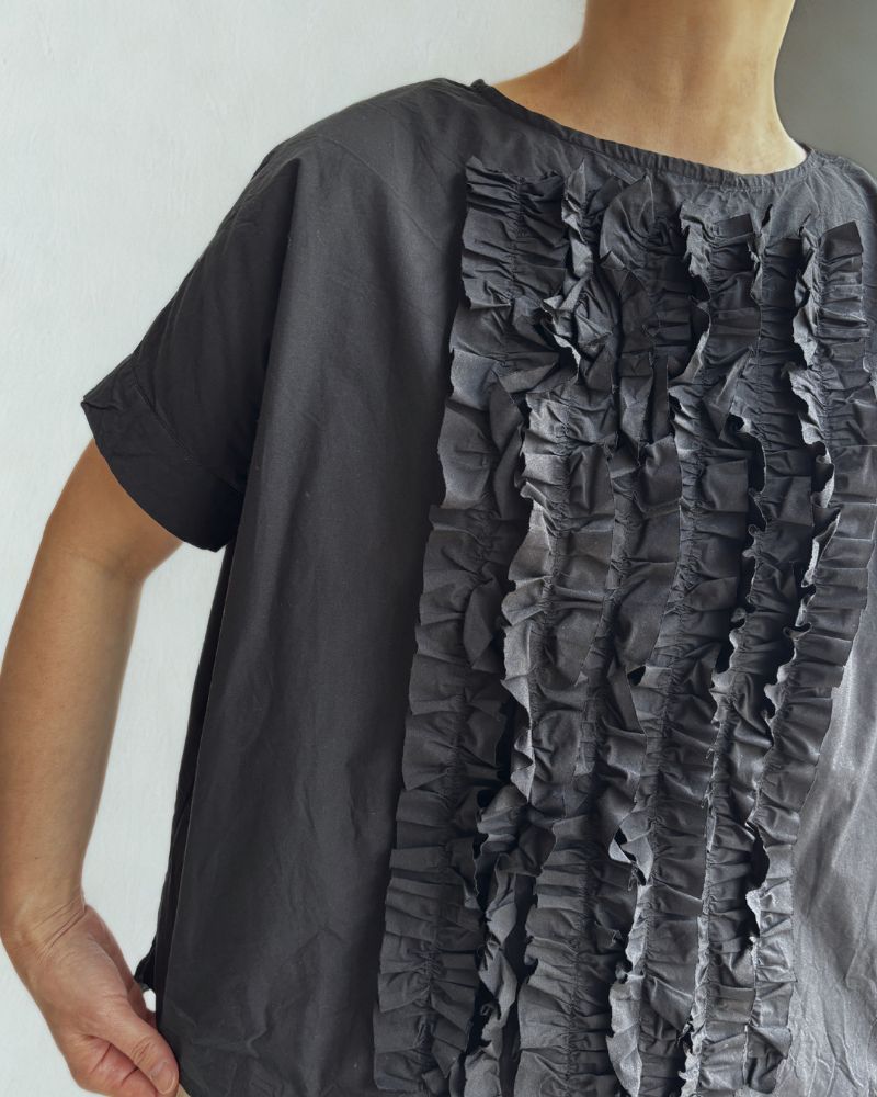 Front Frill Blouse in Black