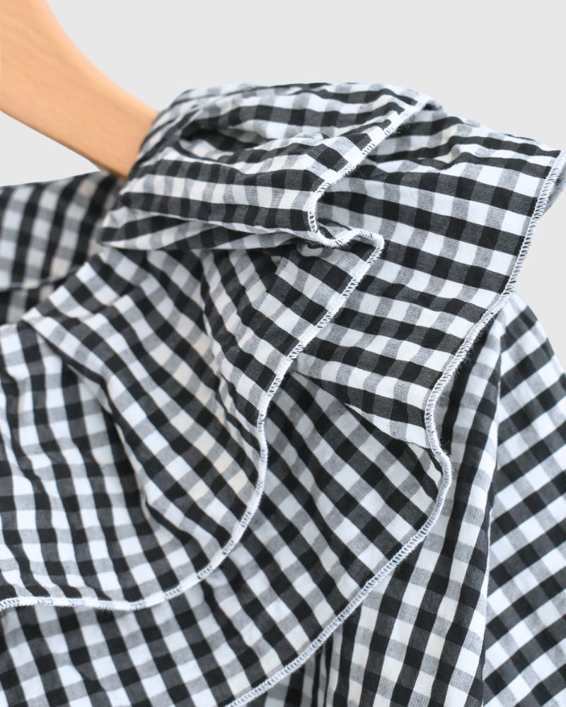 Tuck Frill Pullover in Black/Ecru Check