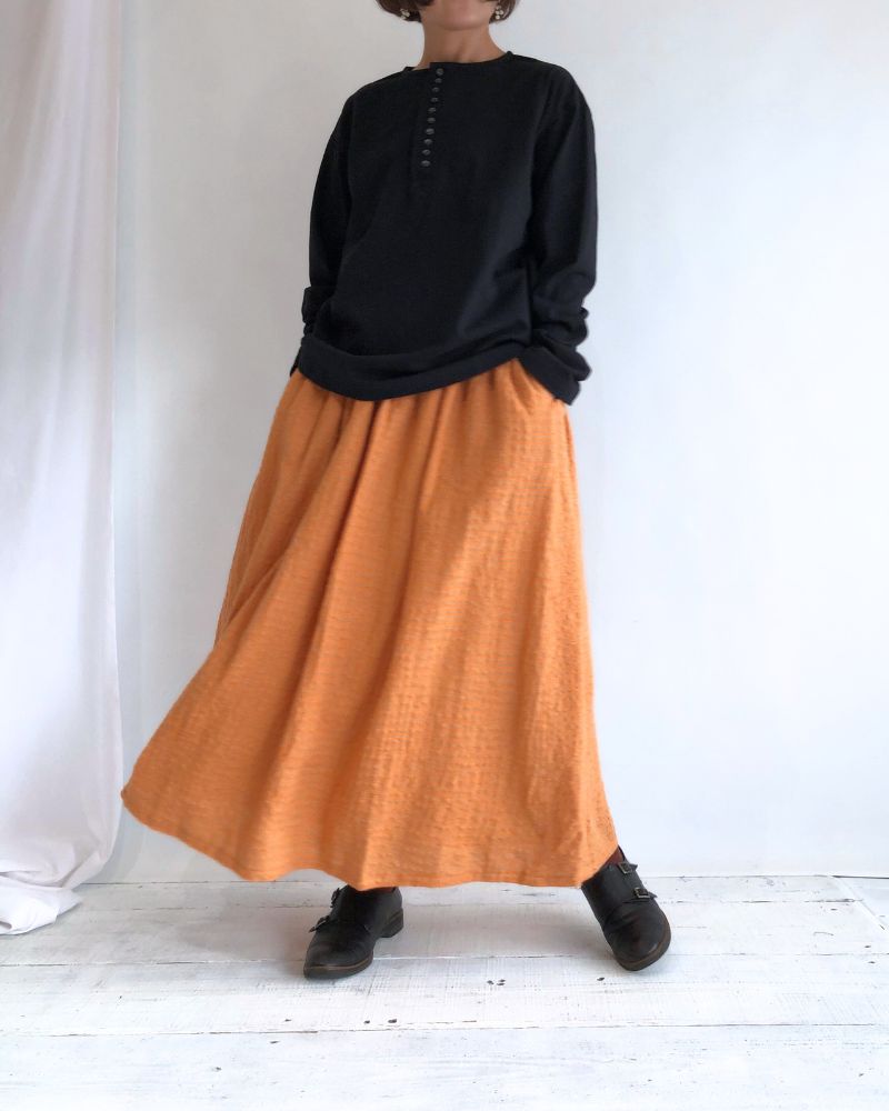 Wool Cotton Gingham Skirt in Orange/Mocha