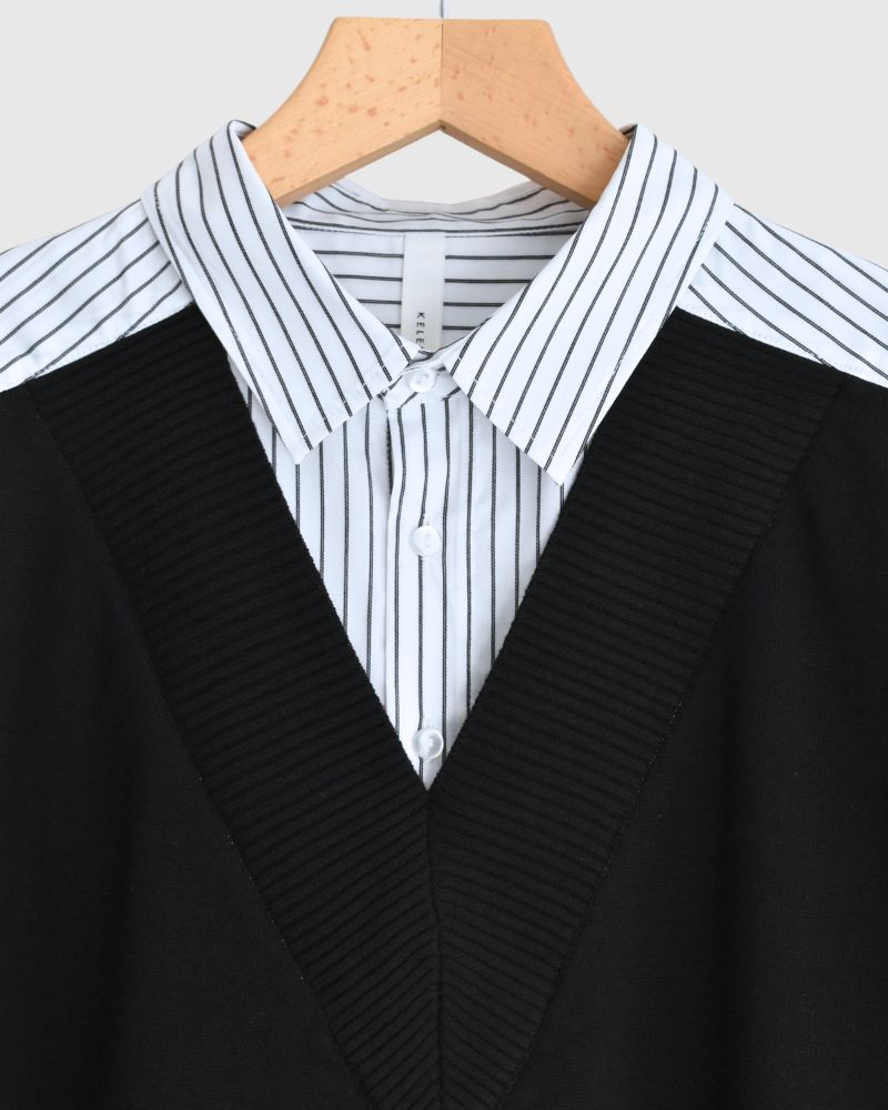 Knit vest layered striped shirt dress 'APOLU' in OffWhite