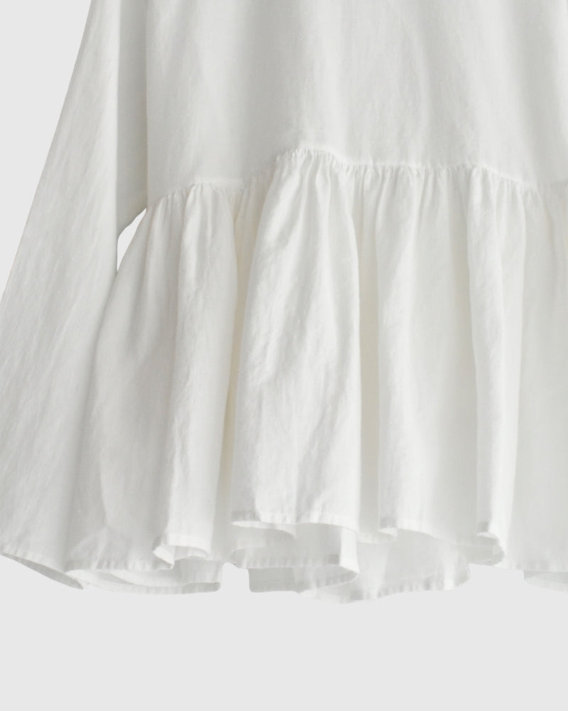 Twill Cotton Khadi Plain Frill Cache Coeur in White
