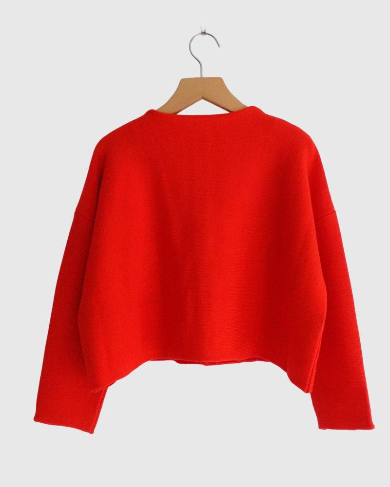 Bottleneck Boiled Wool Knit in Red