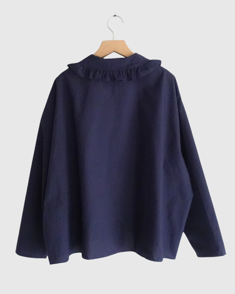 Collar & Front Frill Blouse in Navy