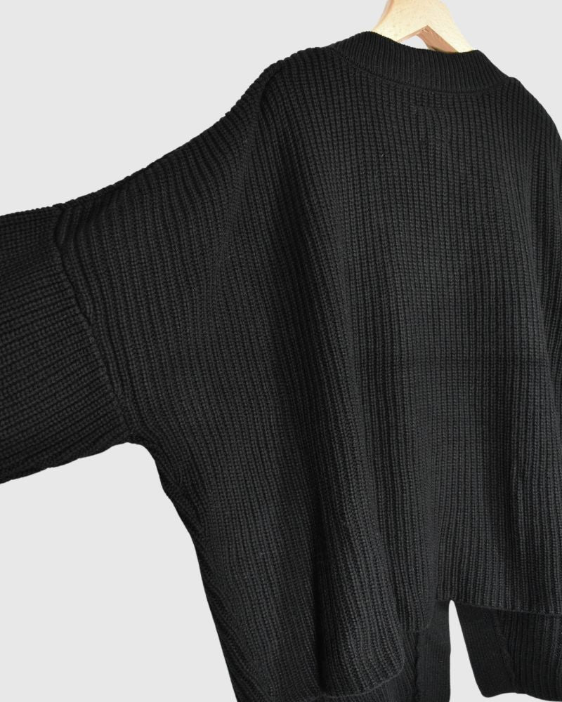 Lamb Wool Diagonal Cardigan in Black