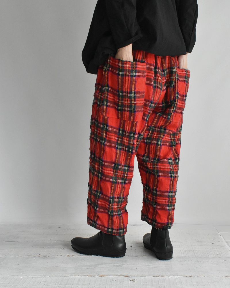 Cotton Wool Tartan Check Pants in Red