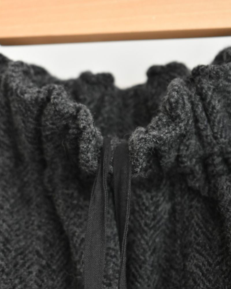 Wool Herringbone Pants in Black