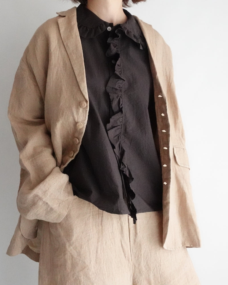 Collar & Front Frill Blouse in Brown