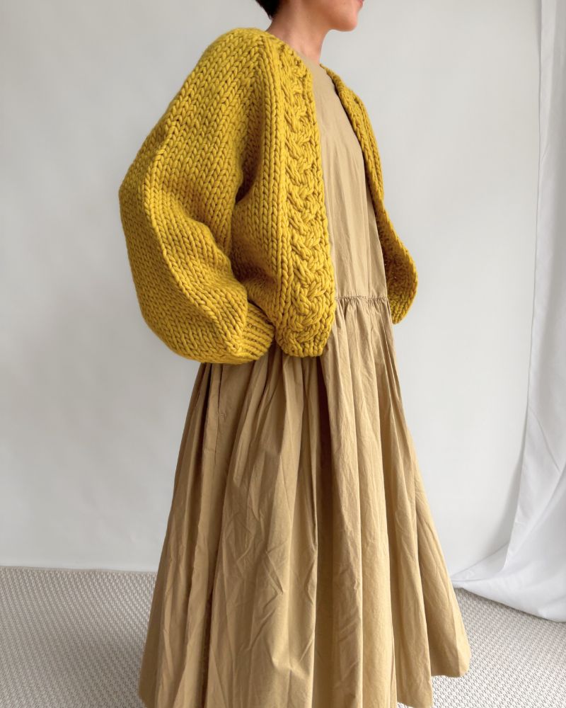 PERU Hand-Knit Short Cardigan in Yellow