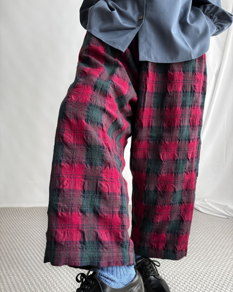 Wool Washer Tartan Pants in Bourdeax