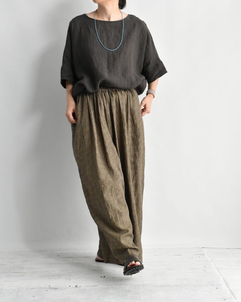 Wide Cocoon Gathered Pants in Camel/Black