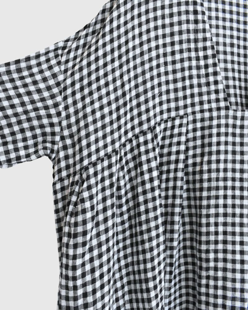 Gingham Check Linen Dress in BlackCheck