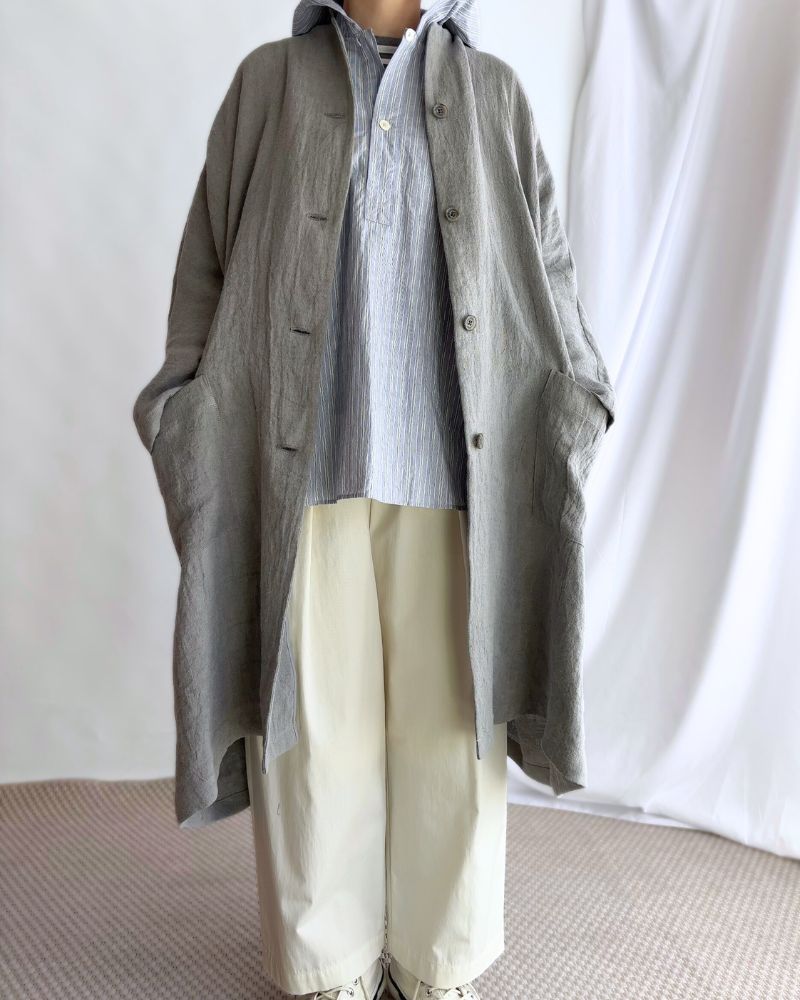 Linen Hemp Dolman Coat in Sumi