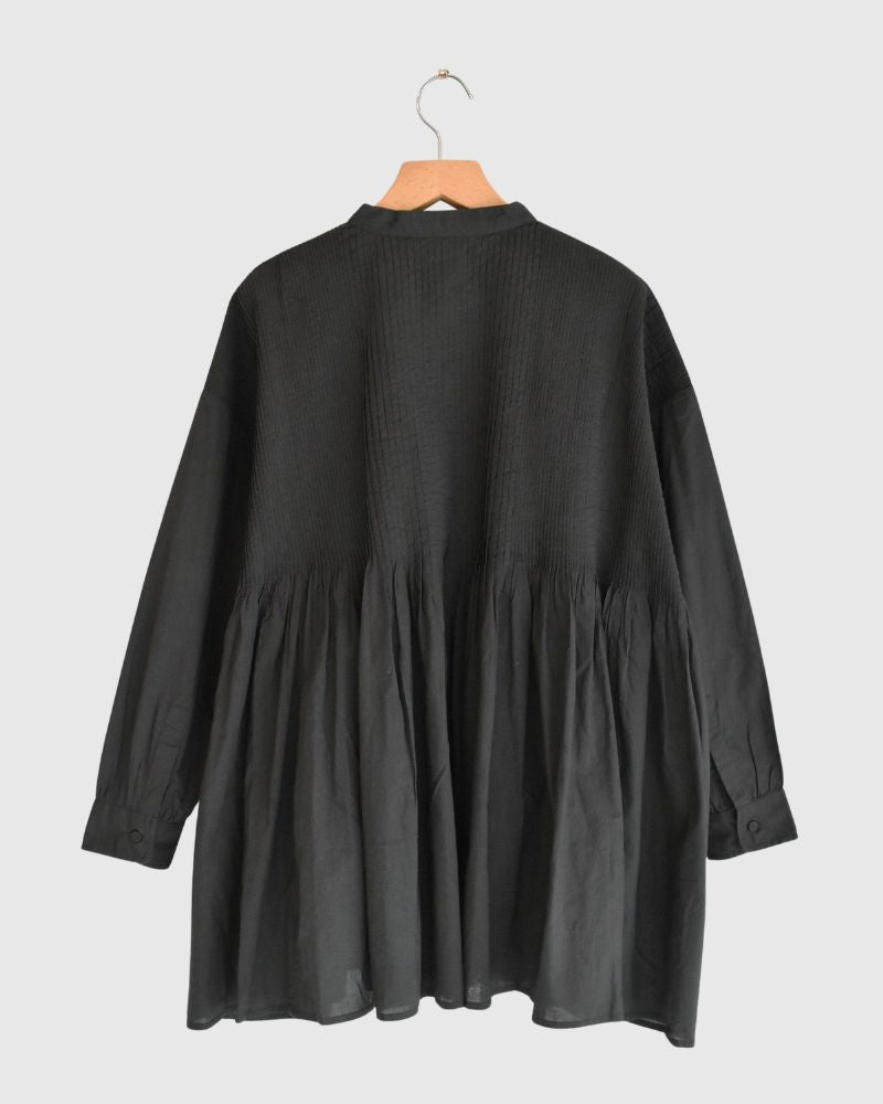 BANDED COLLAR SHIRT WITH MINI PINTUCK in CharcoalGray