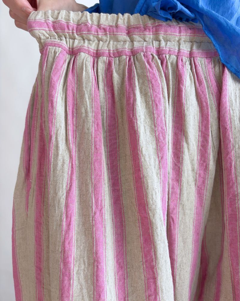 Linen Cotton Stripe Pants in Pink/Natural