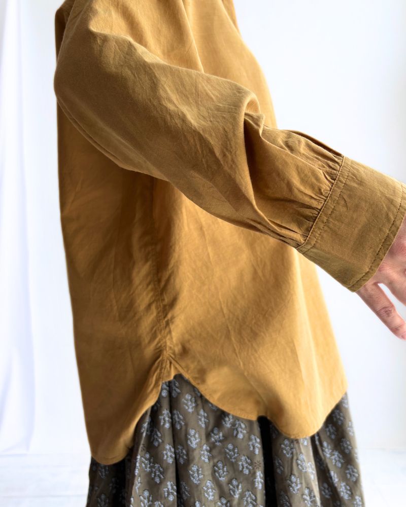 BANGALORE COTTON/SILK PLAIN PULLOVER SHIRT in MustardYellow
