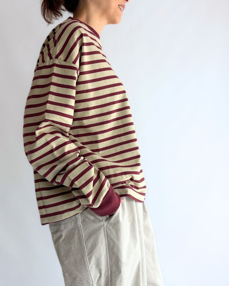Taco Cotton Striped Long Sleeve T-Shirt Royal in Beige/Bordeaux