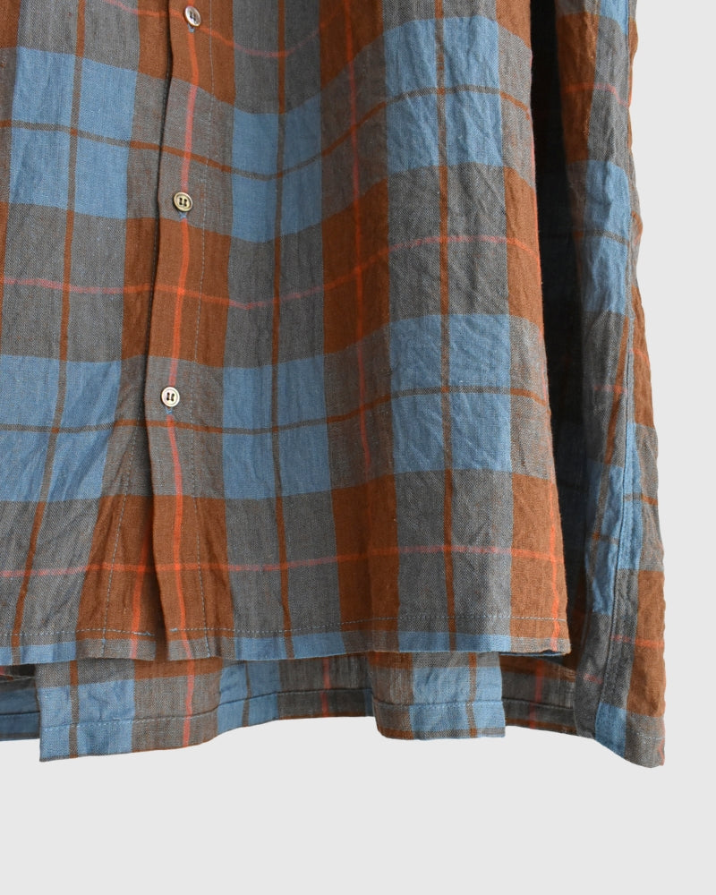 Linen Cotton Check Dress in Blue