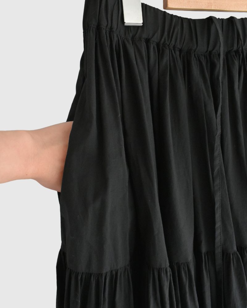Tiered Gathered Cotton Skirt in Black