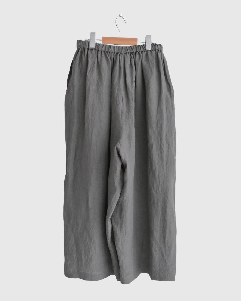 Wide Cocoon Gathered Pants (LINEN) in Gray