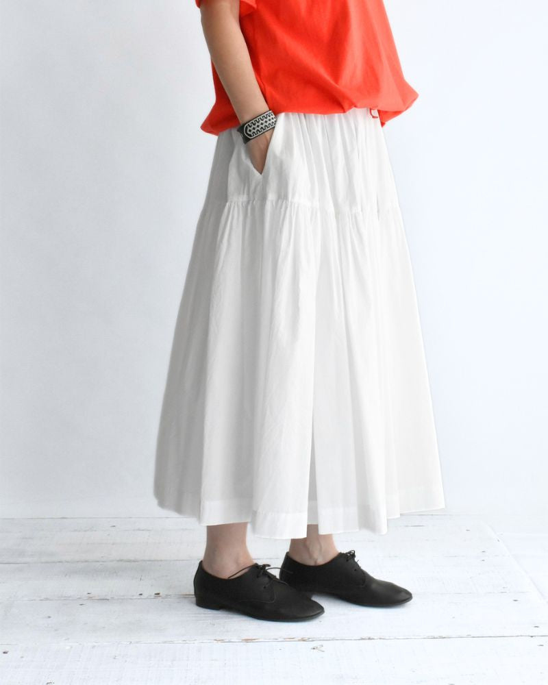Tiered Gathered Cotton Skirt in White