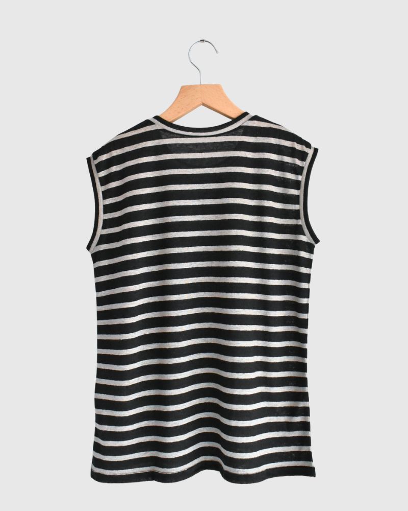 Border Tank Top in Black/Natural