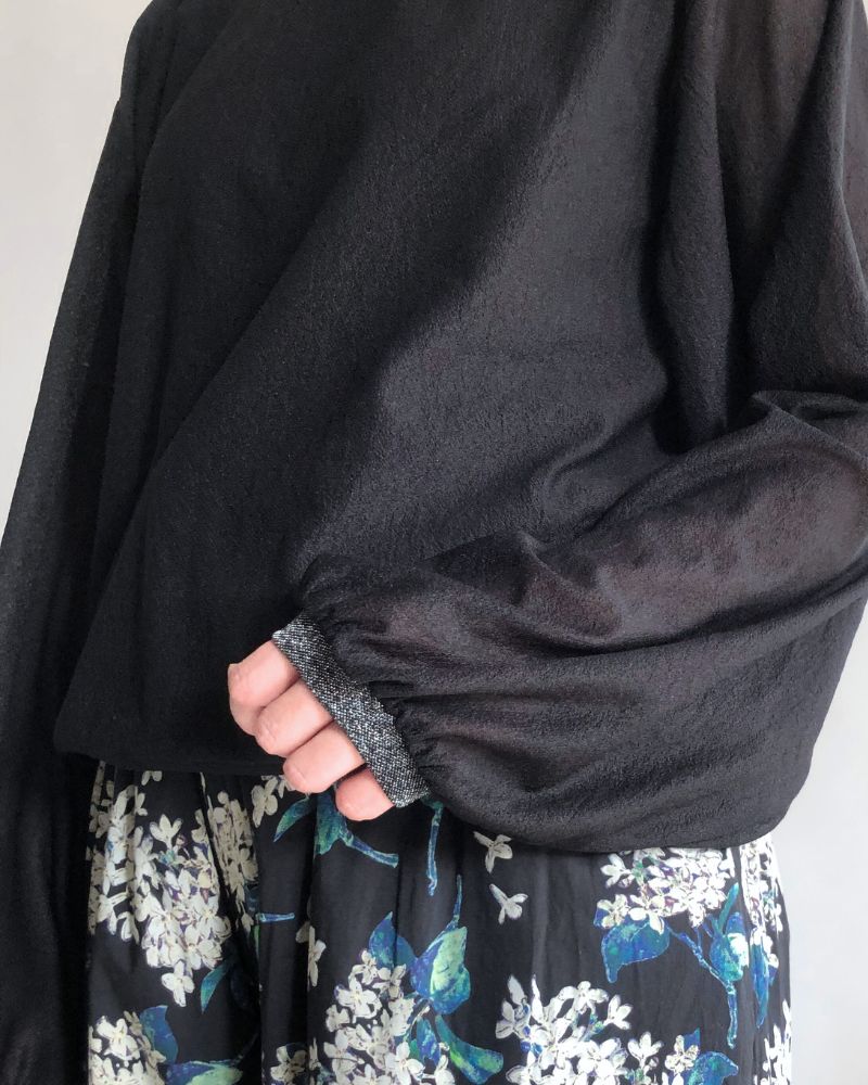 Sheer Volume Sleeve Blouse in Black