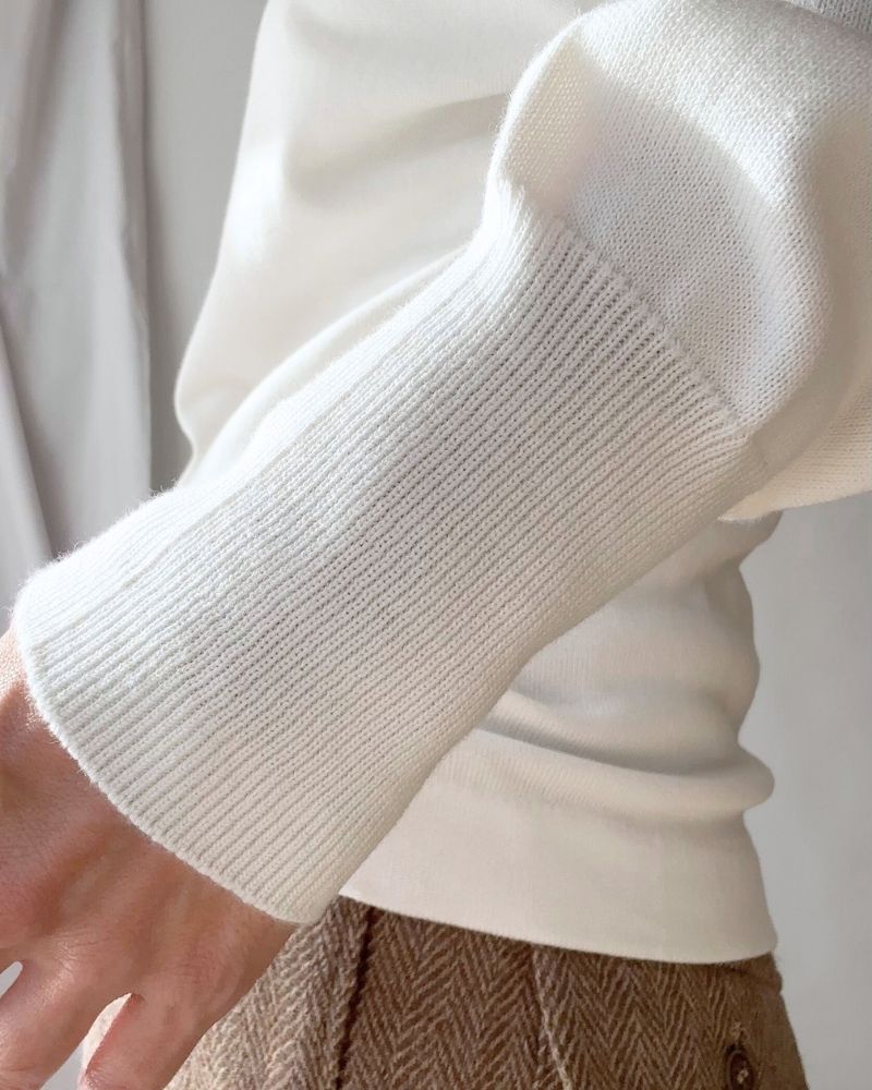 TRICOLOR BOAT NECK COTTON KNIT PULLOVER in White