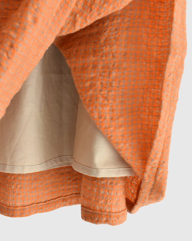 Wool Cotton Gingham Skirt in Orange/Mocha