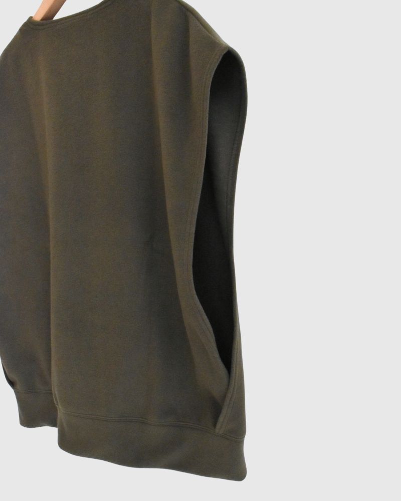 Utility Fleece Wide Vest in Khaki