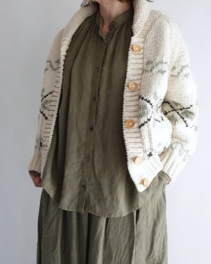 Wool Hand Knit Cardigan in White