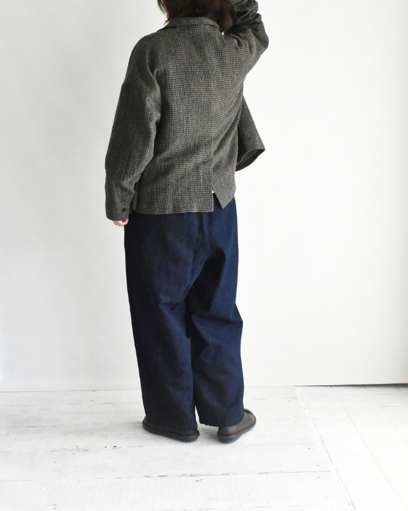 Cotton Linen Denim Tuck Pants in OneWash