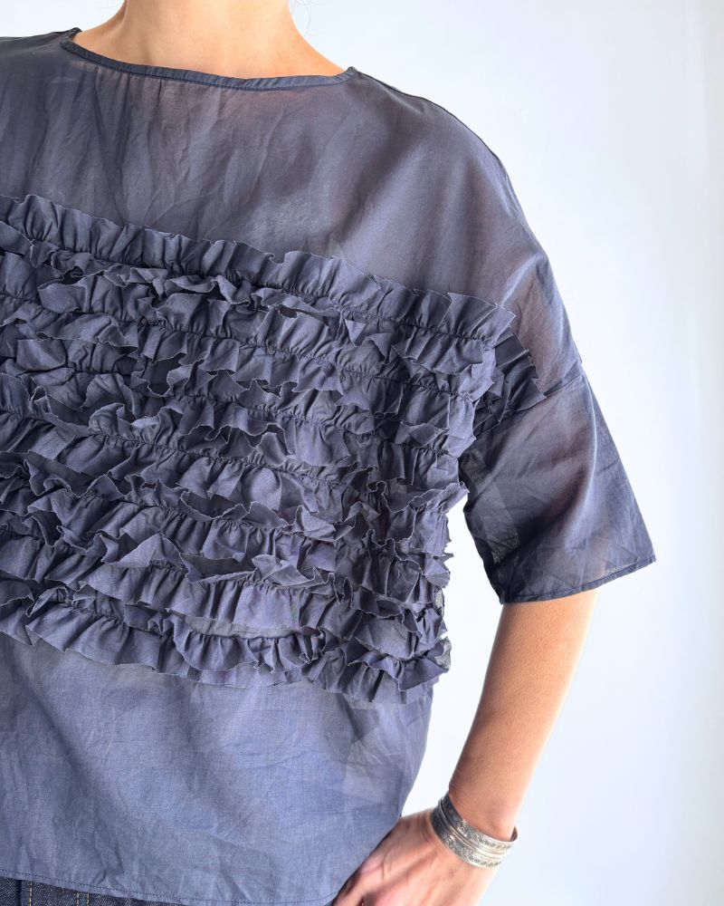 Beside Frill Pullover in Navy