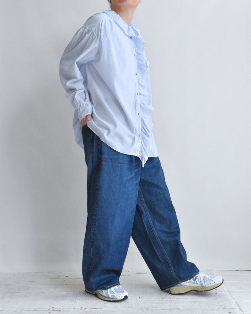 Ruffle Blouse in Sax