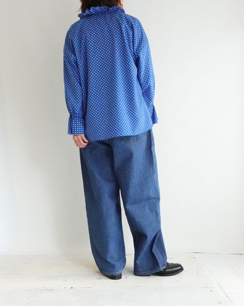 Dot Frill Blouse in Blue