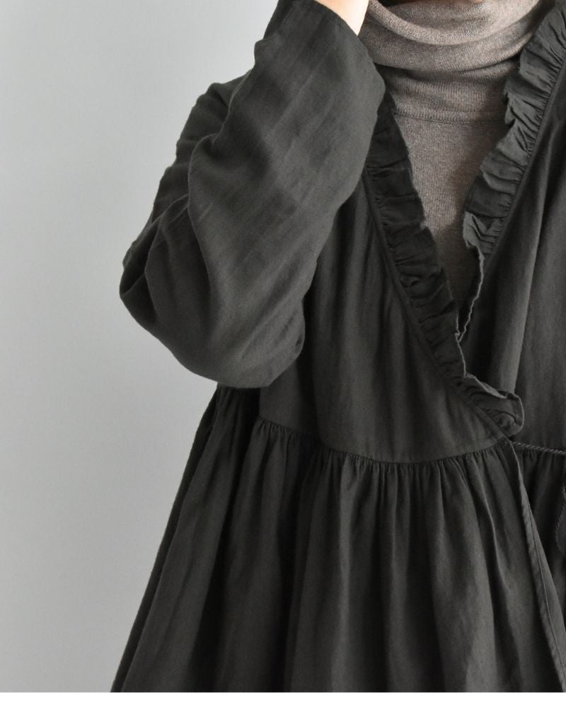 Twill Cotton Khadi Plain Frill Cache Coeur in Charcoal