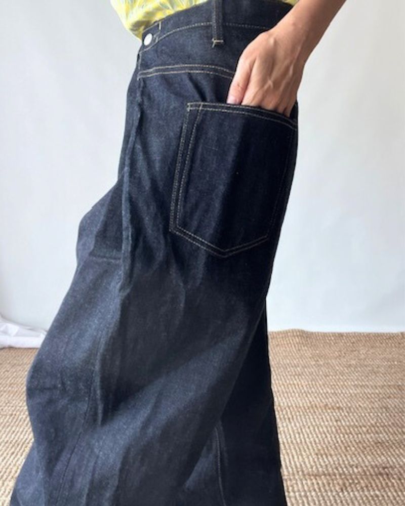 Denim Wrap Pants in Navy