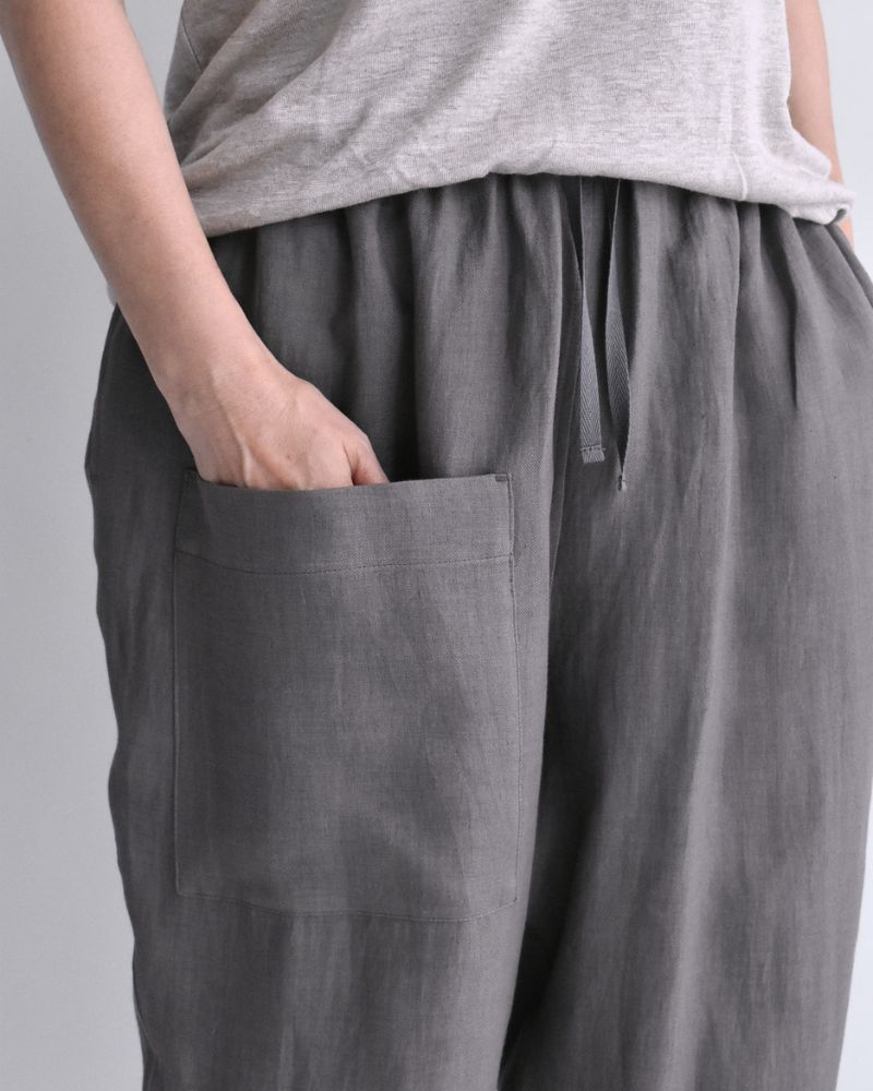Asymmetric Pocket Baker Pants (LINEN) in DarkGray