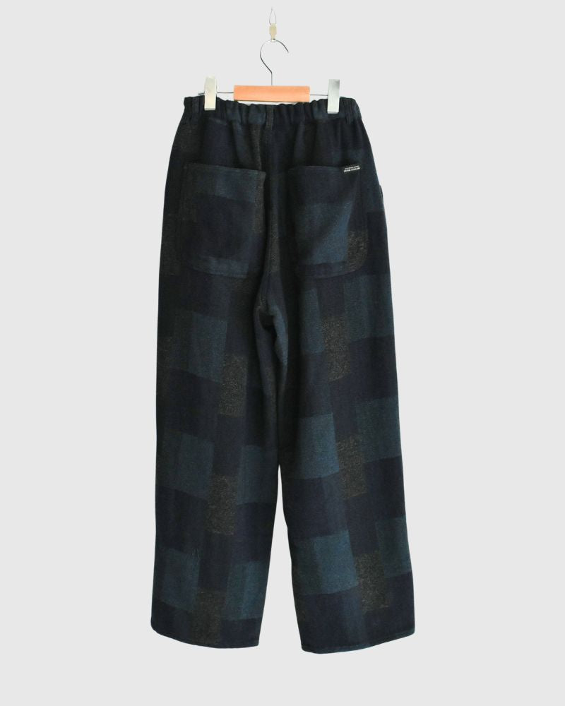 Patchwork Brushed Check Pants in Navy