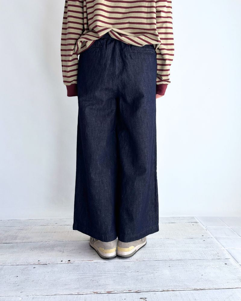 COTTON/LINEN DENIM EASY WIDE PANTS Navy