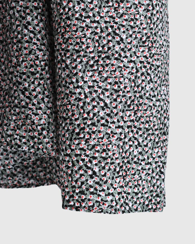 Small Flower Tuck Dress in BlackFlower