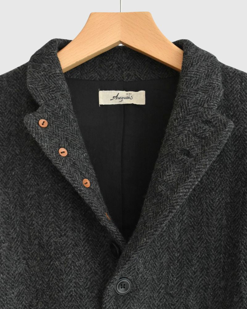 Wool Herringbone Wool Jacket in Black