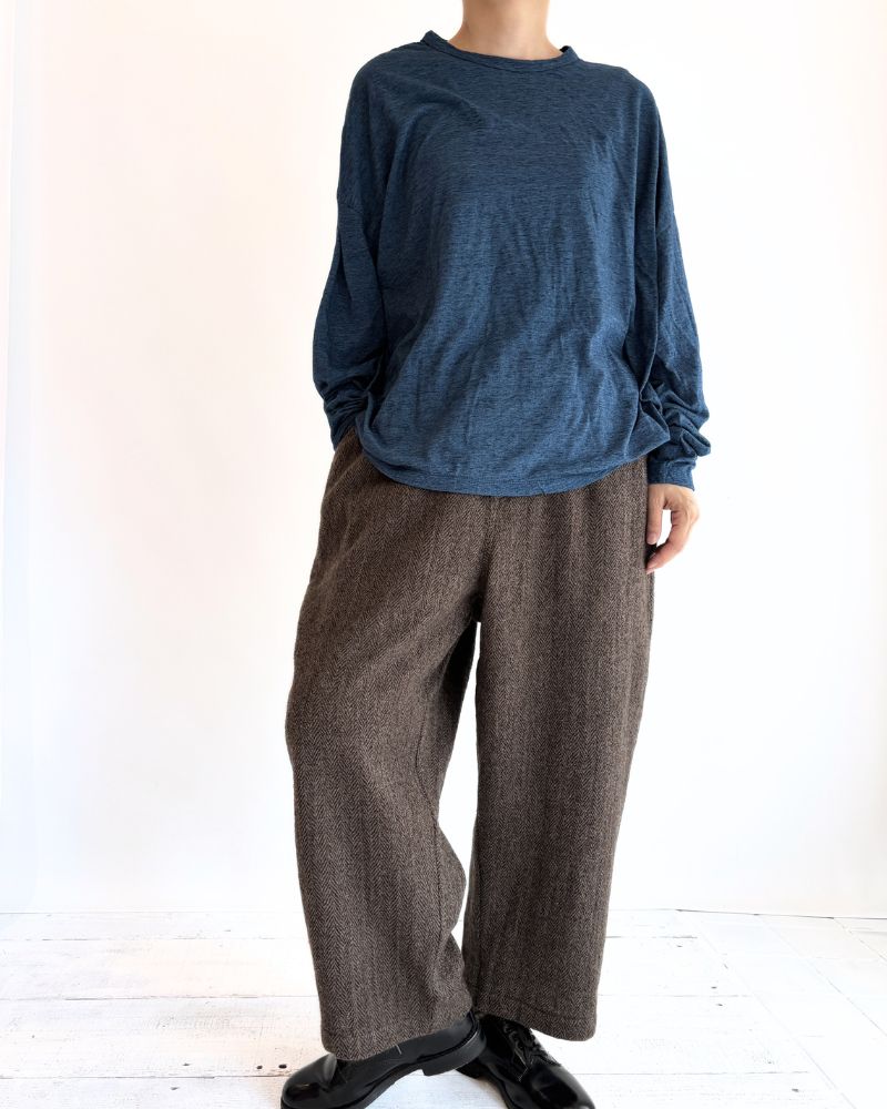 Wool Herringbone Pants in Brown