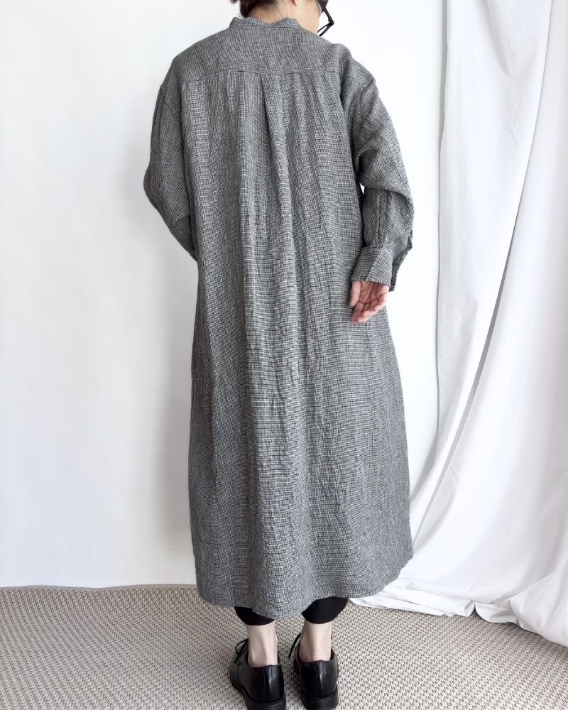 ANONYMOUS BAND COLLAR SHIRT DRESS in GrayBirdsEye