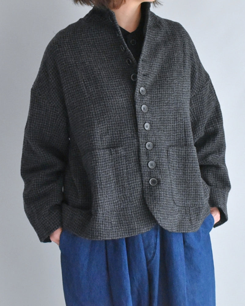 Wool Gauze Houndstooth Jacket in Charcoal