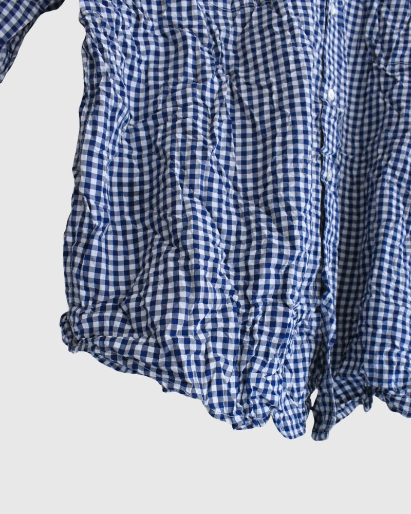 BANDED COLLAR L/SL OVERSIZED SHIRTS in BlueGingham
