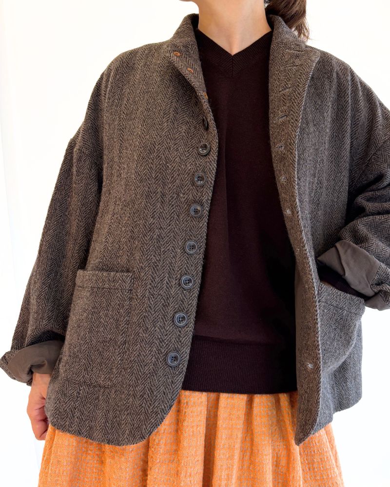 Wool Herringbone Wool Jacket in Brown