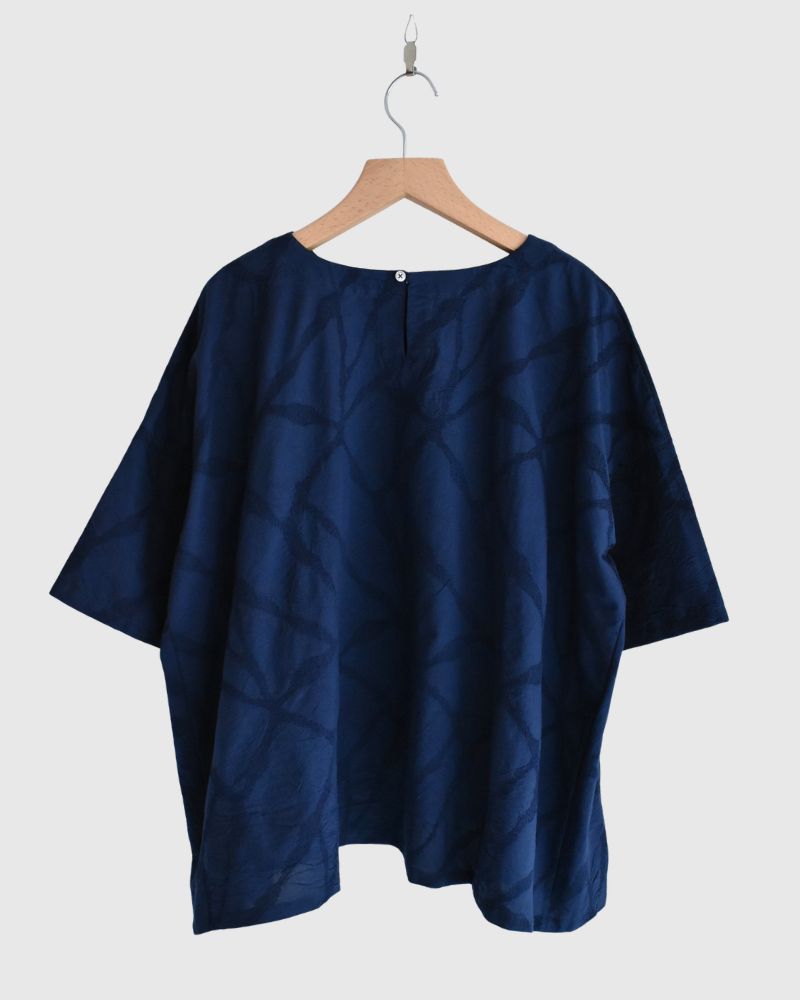 Panel Pullover Blouse (Embroidered) in Navy