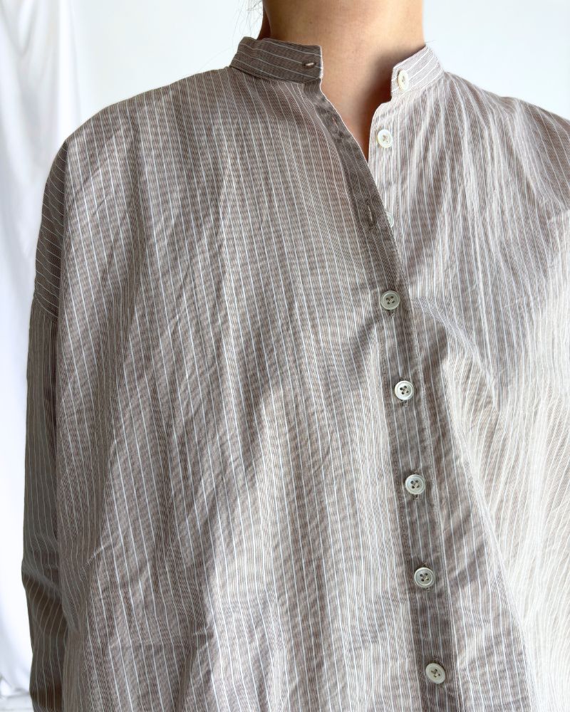 Band Collar Big Shirt in BrownStripe