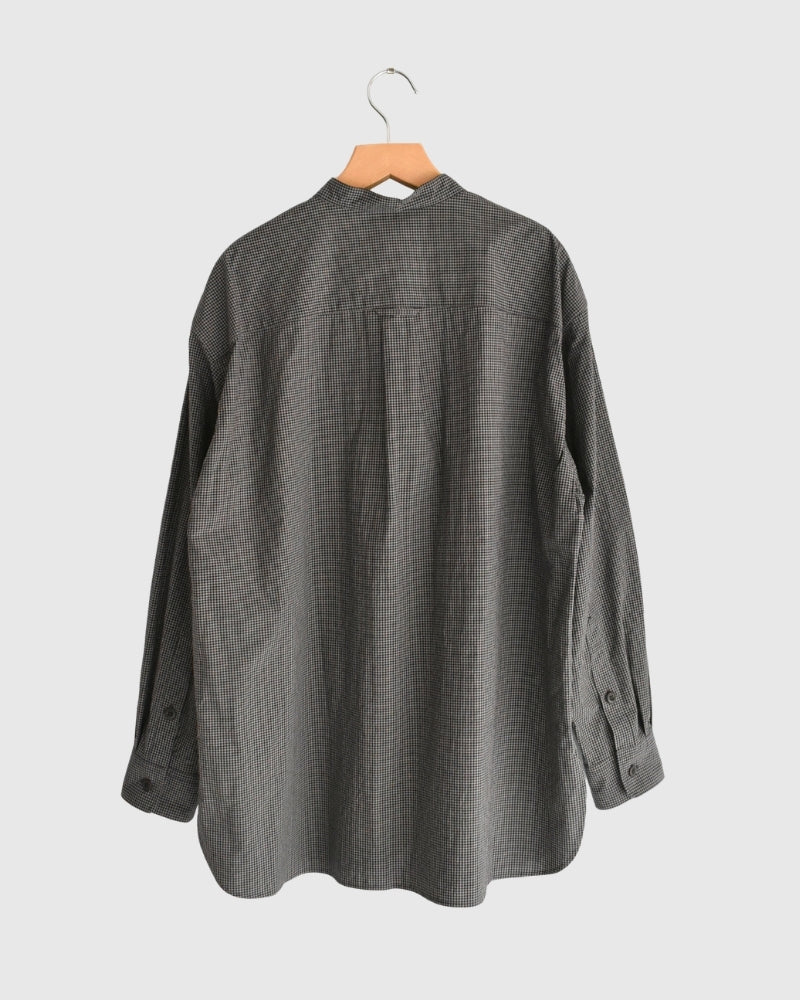 Utility Band Collar Shirt in BrownGingham