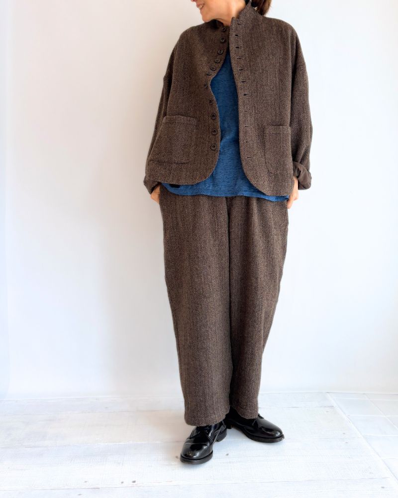 Wool Herringbone Pants in Brown